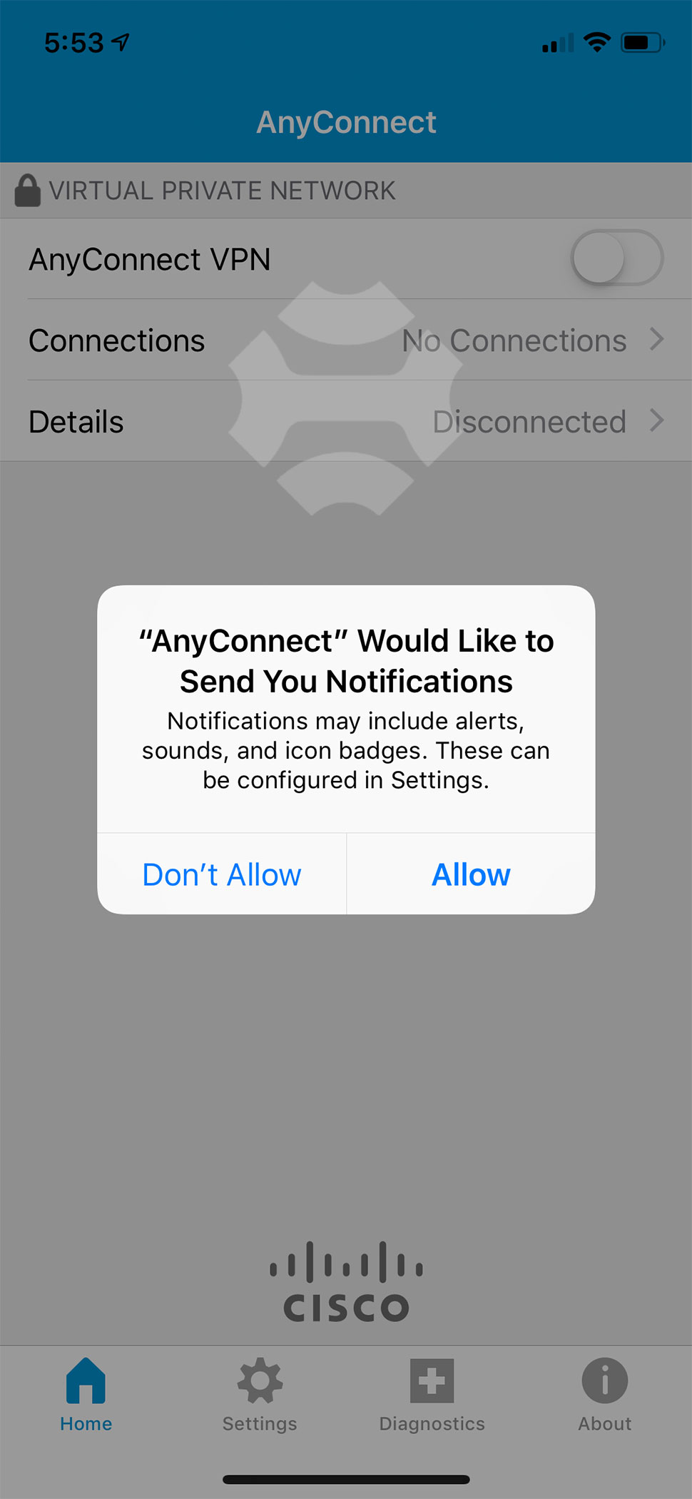 اعلان نوتیفیکیشن روی CiscoAnyConnect