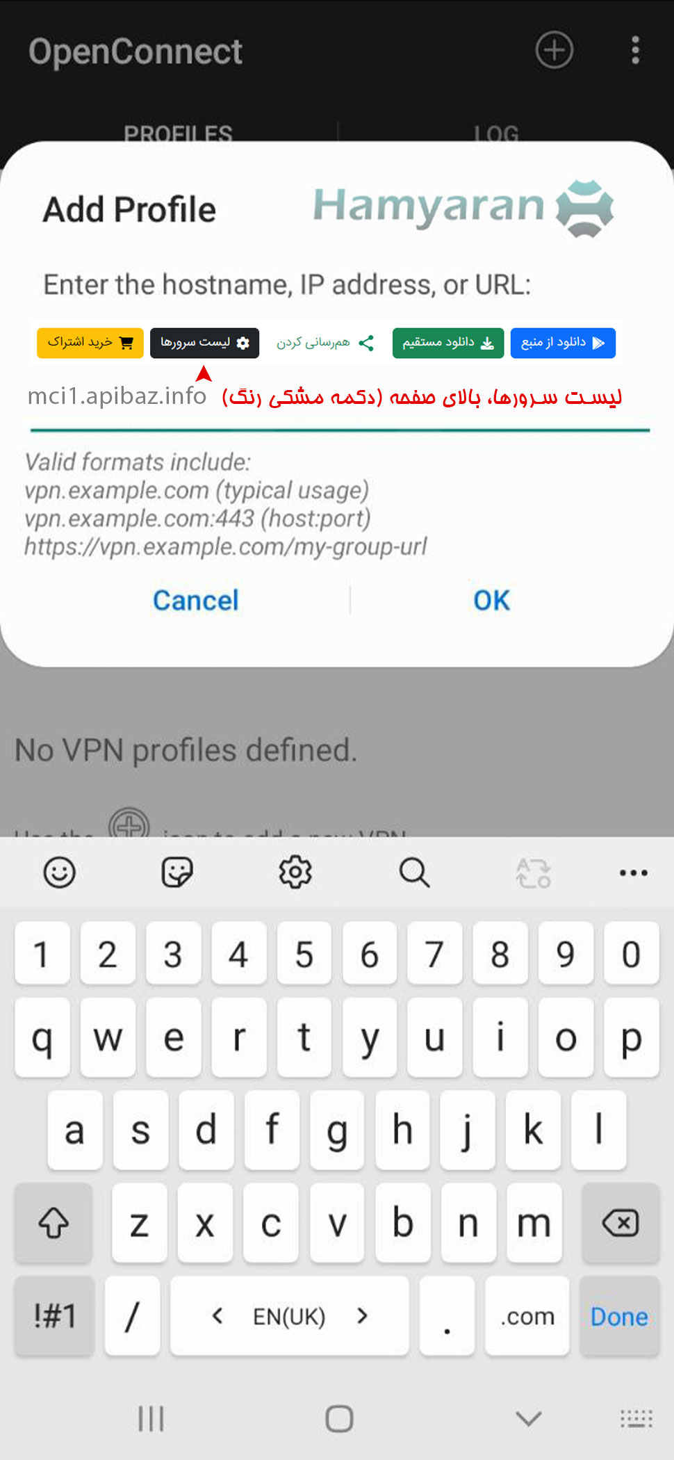 آدرس سرور openConnect