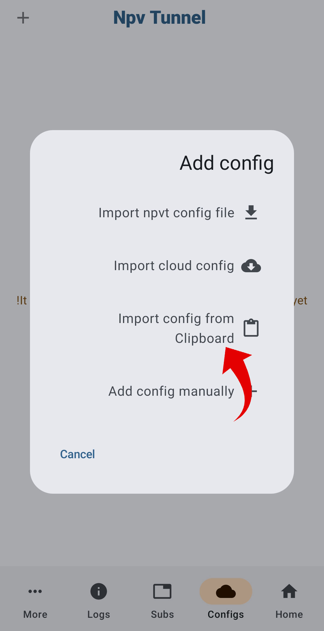 import config from clipboard